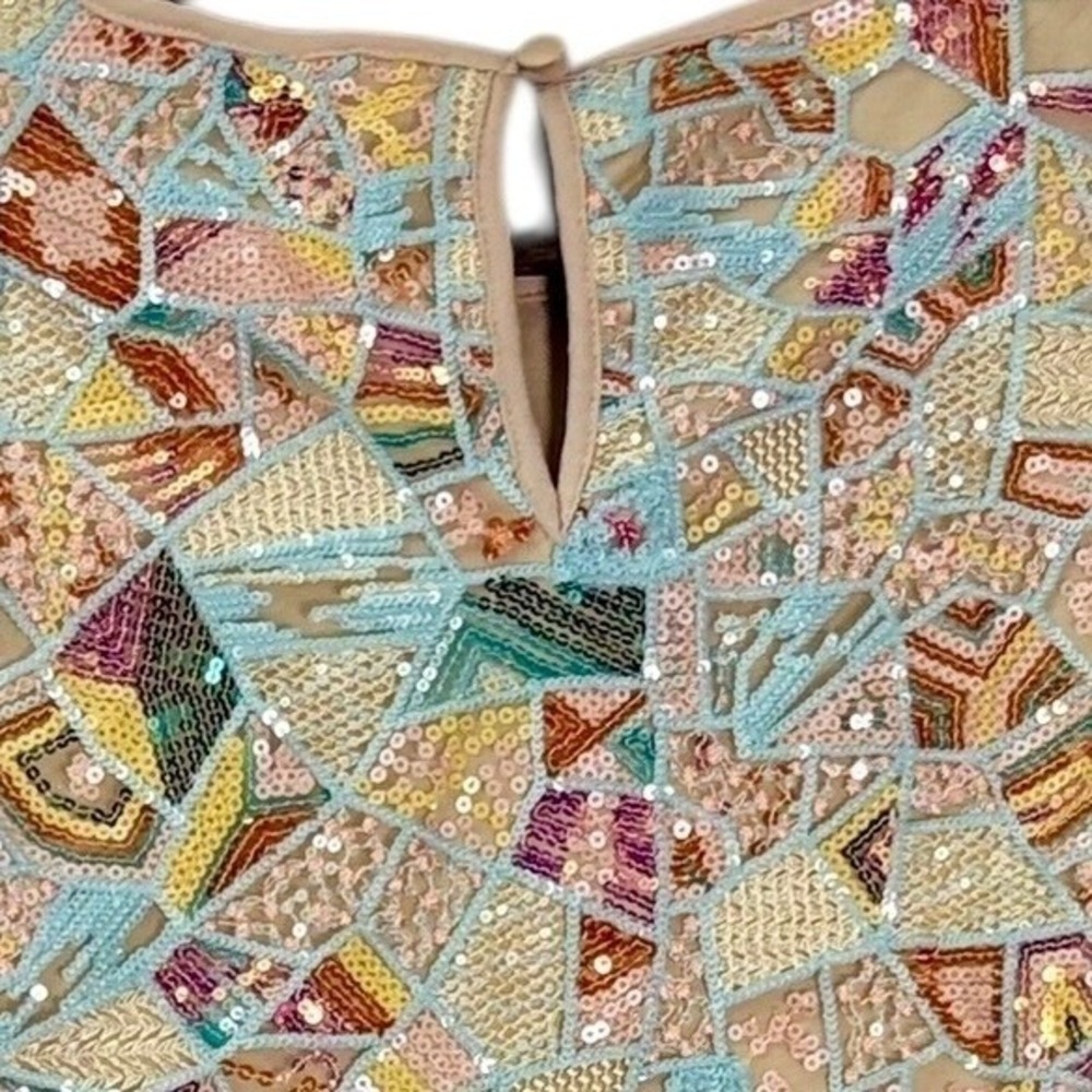 Eva Franco Womens Beaded Mosaic Top XS Pastel Sequin Art Deco Statement Glam - Picture 5 of 8